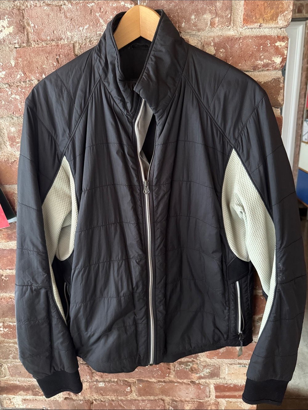 Men's Black Quilted Performance Jacket with Cream Contrast Panels